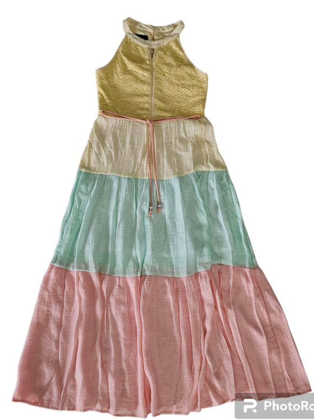 In Girl Women's Halter Neck Yellow Blue Pink Color Block Maxi Dress Size 12 - Picture 3 of 13